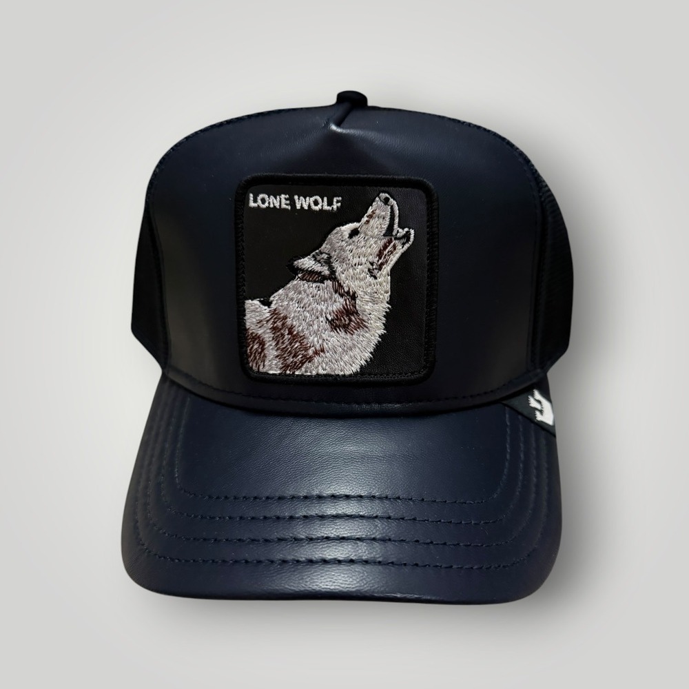 Goorin Bros Lone Wolf Trucker Hat Navy Shleather Mesh Snapback The Farm Wildlife - Picture 1 of 5